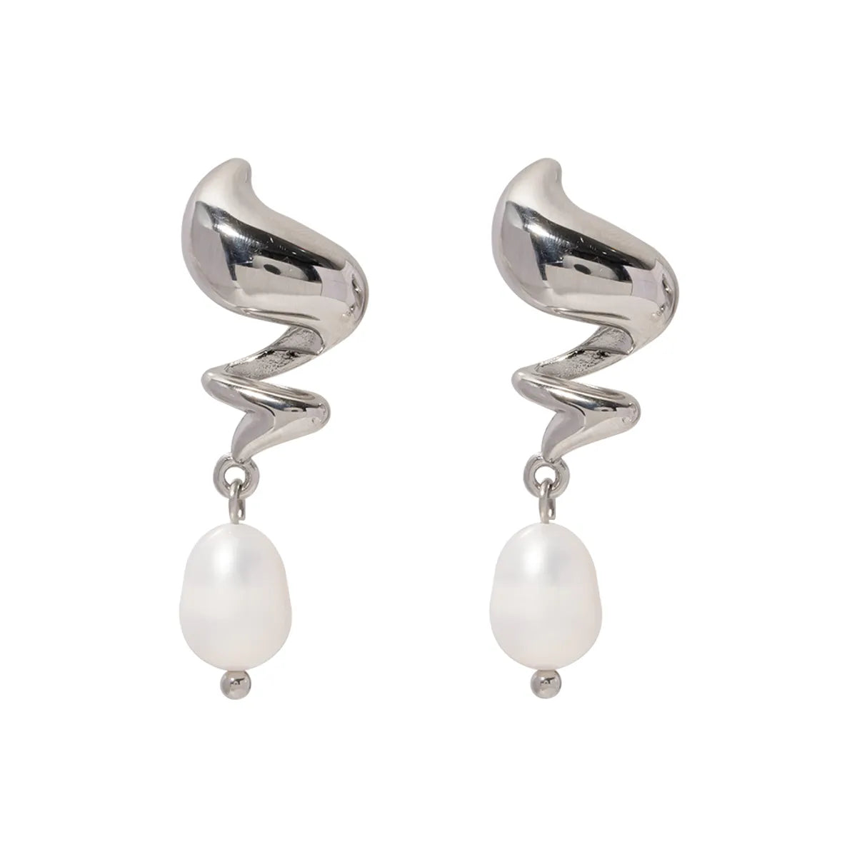 1 Pair Ig Style Simple Style Spiral Pearl Plating Stainless Steel 18k Gold Plated Drop Earrings