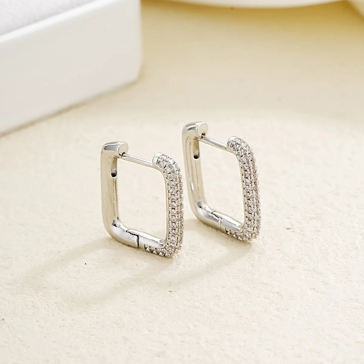 1 Pair Ig Style Simple Style Square Plating Inlay Copper Zircon White Gold Plated Earrings