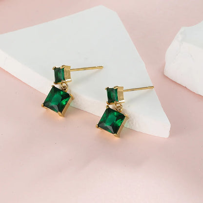 1 Pair Ig Style Simple Style Square Plating Inlay Stainless Steel Zircon 18k Gold Plated Drop Earrings