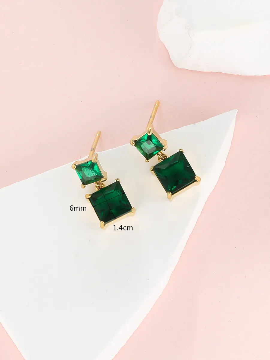 1 Pair Ig Style Simple Style Square Plating Inlay Stainless Steel Zircon 18k Gold Plated Drop Earrings