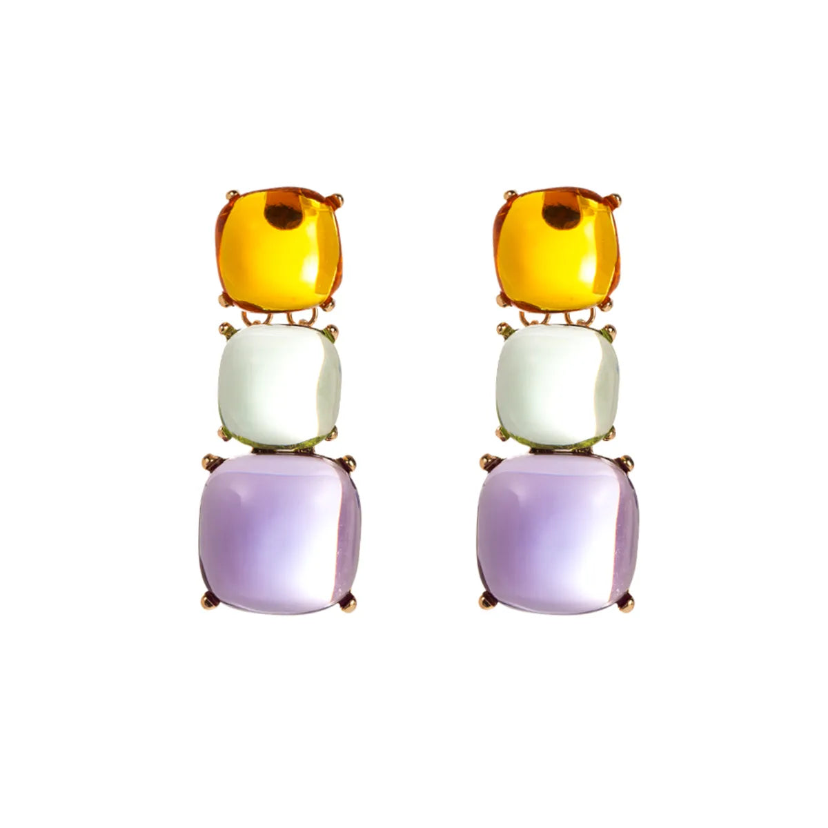 1 Pair Ig Style Simple Style Square Plating Transparent Inlay Alloy Resin Gold Plated Drop Earrings