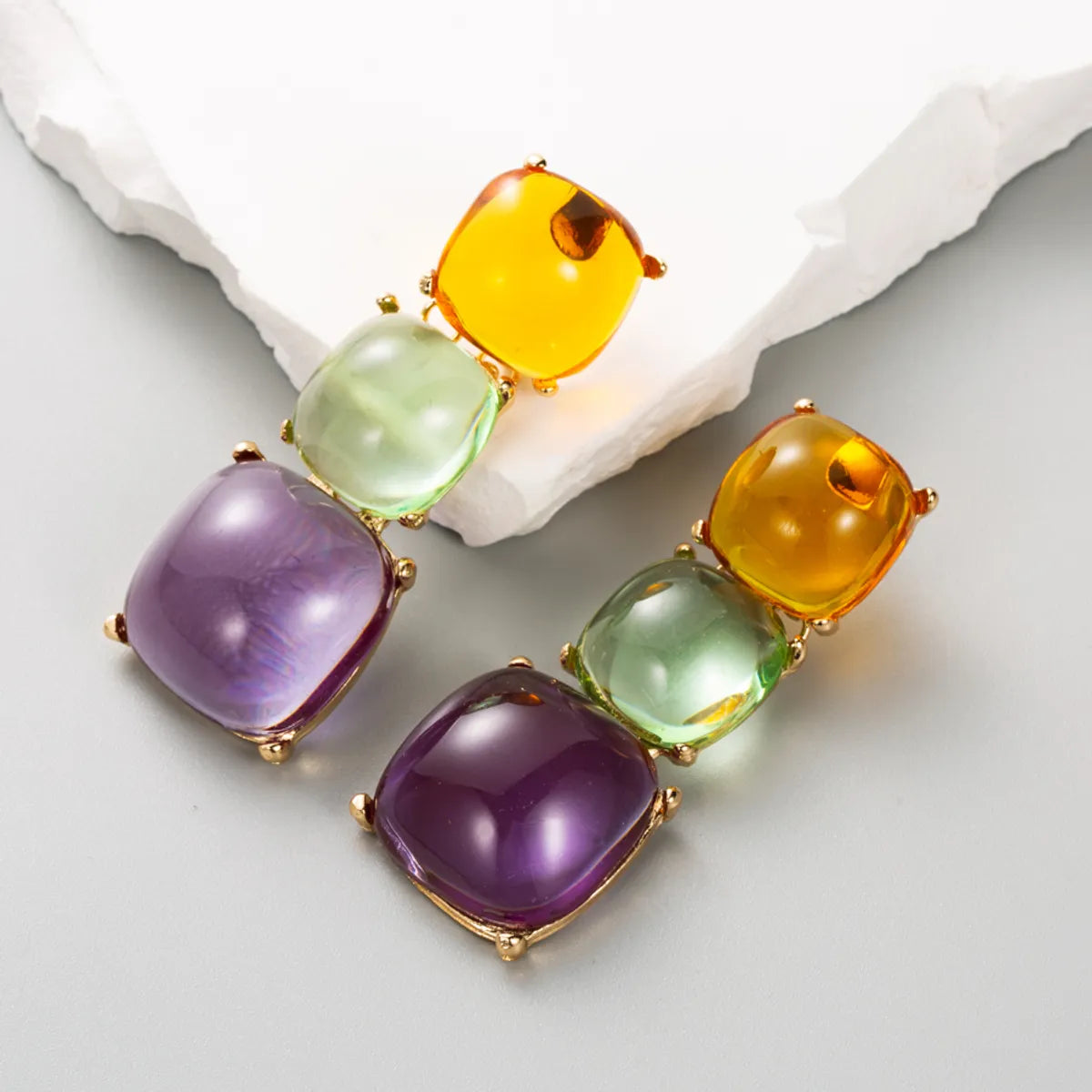 1 Pair Ig Style Simple Style Square Plating Transparent Inlay Alloy Resin Gold Plated Drop Earrings