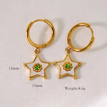 1 Pair IG Style Simple Style Star Inlay 304 Stainless Steel Shell Zircon Drop Earrings