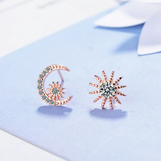 1 Pair Ig Style Simple Style Star Moon Asymmetrical Plating Inlay Copper Zircon Rose Gold Plated White Gold Plated Ear Studs