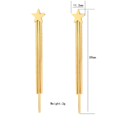 1 Pair IG Style Simple Style Star Tassel Stainless Steel Titanium Steel 18K Gold Plated Drop Earrings