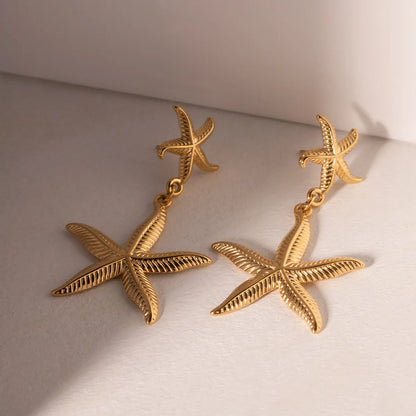 1 Pair Ig Style Simple Style Starfish Plating Stainless Steel 18k Gold Plated Drop Earrings