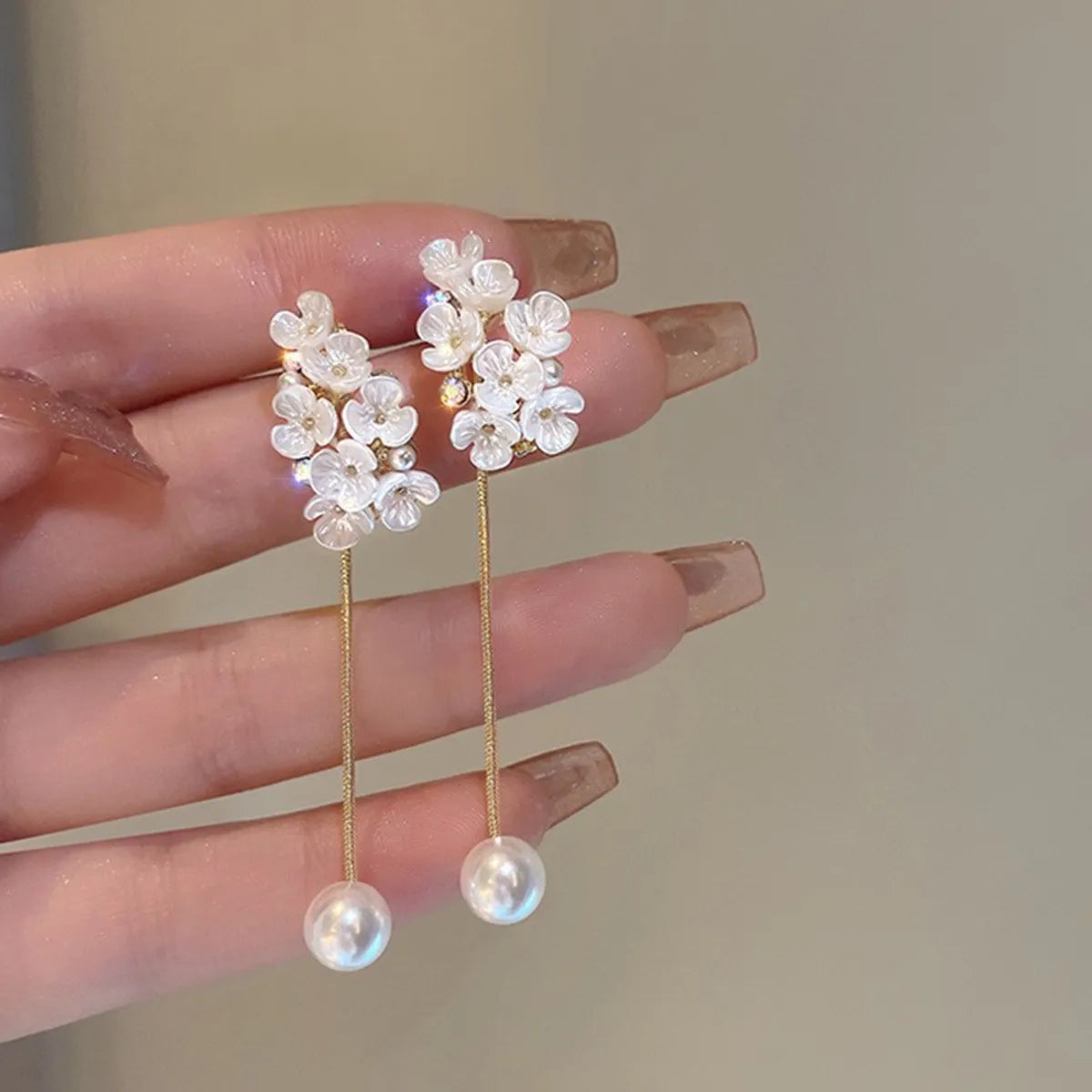 1 Pair IG Style Simple Style U Shape Geometric Flower Inlay Imitation Pearl Artificial Pearls Rhinestones Drop Earrings Ear Studs