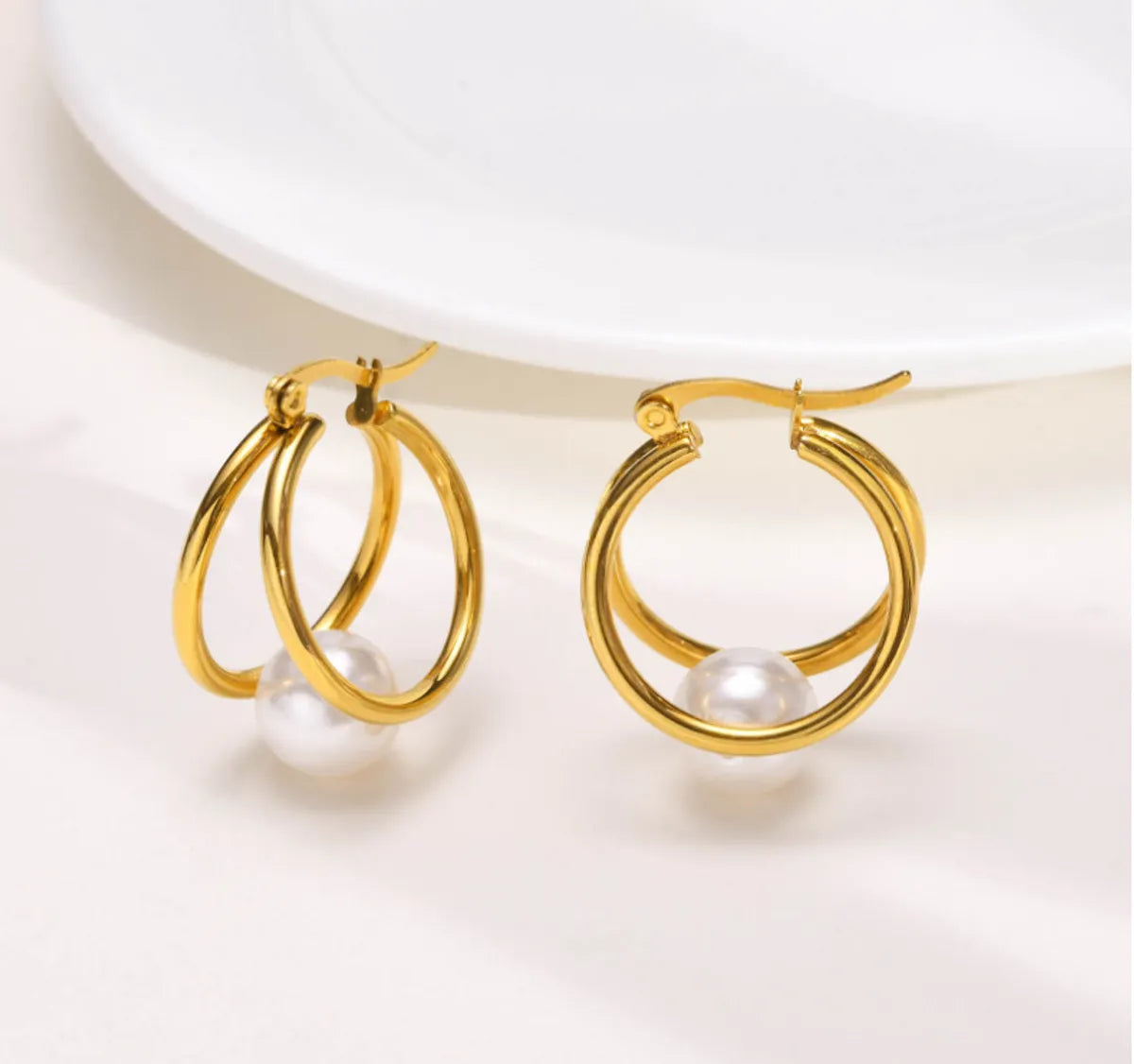 1 Pair Ig Style Simple Style U Shape Plating Inlay Titanium Steel Artificial Pearls 18k Gold Plated Earrings