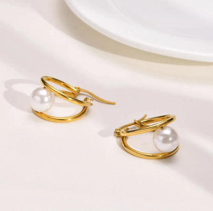 1 Pair Ig Style Simple Style U Shape Plating Inlay Titanium Steel Artificial Pearls 18k Gold Plated Earrings