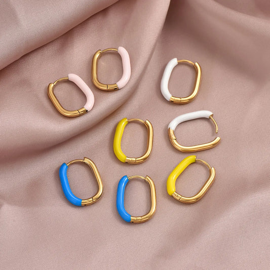 1 Pair Ig Style Simple Style U Shape Polishing Plating Stainless Steel Synthetic Resin 14k Gold Plated Earrings