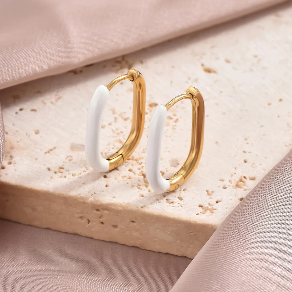 1 Pair Ig Style Simple Style U Shape Polishing Plating Stainless Steel Synthetic Resin 14k Gold Plated Earrings