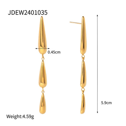 1 Pair IG Style Simple Style Water Droplets 304 Stainless Steel 18K Gold Plated Drop Earrings