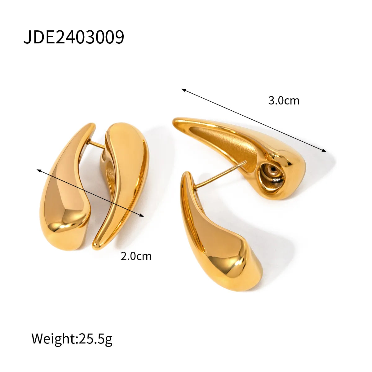 1 Pair IG Style Simple Style Water Droplets 316 Stainless Steel  18K Gold Plated Ear Studs