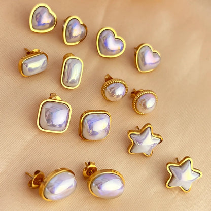 1 Pair IG Style Simple Style Water Droplets Flower Shell Plating Inlay 304 Stainless Steel Opal 18K Gold Plated Ear Studs