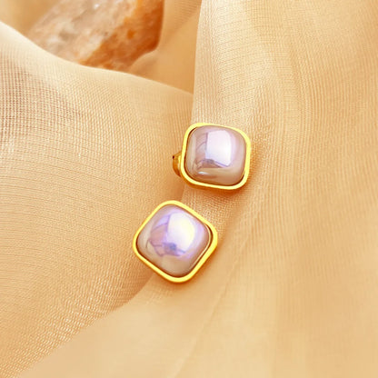 1 Pair IG Style Simple Style Water Droplets Flower Shell Plating Inlay 304 Stainless Steel Opal 18K Gold Plated Ear Studs