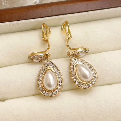 1 Pair Ig Style Simple Style Water Droplets Plating Inlay Alloy Acrylic Rhinestones Pearl Gold Plated Drop Earrings Ear Cuffs