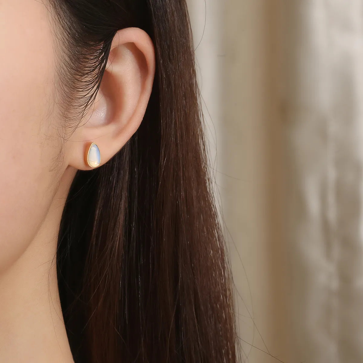 1 Pair Ig Style Simple Style Water Droplets Plating Inlay Stainless Steel Opal 18k Gold Plated Ear Studs