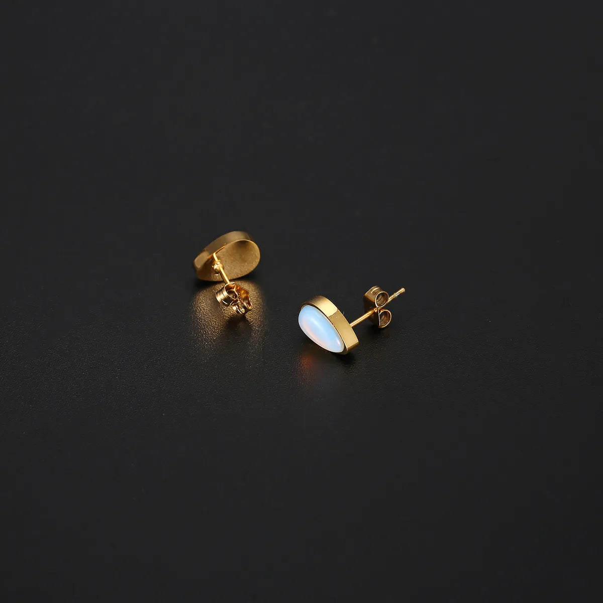 1 Pair Ig Style Simple Style Water Droplets Plating Inlay Stainless Steel Opal 18k Gold Plated Ear Studs