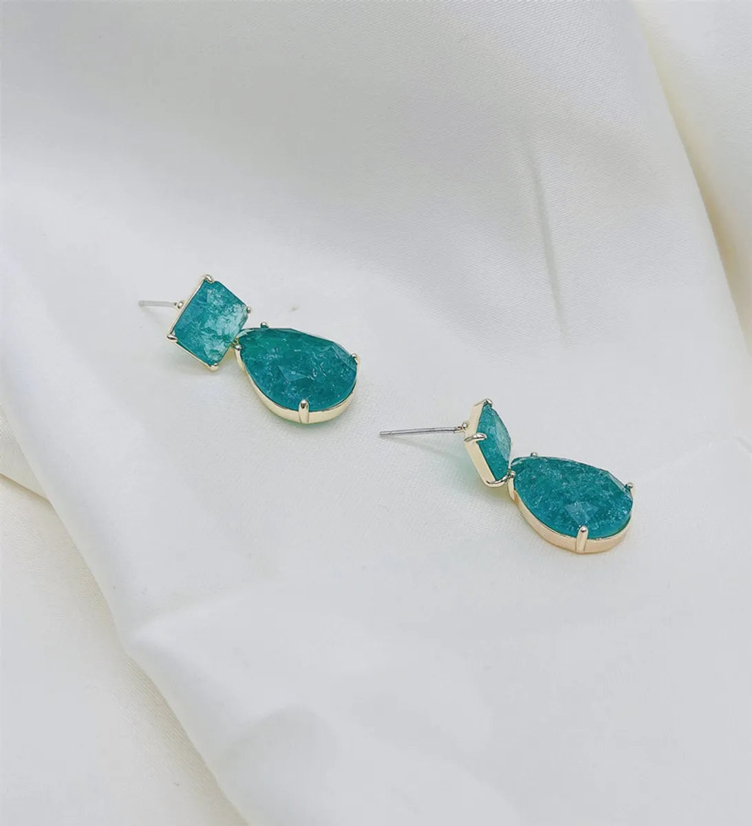 1 Pair Ig Style Simple Style Water Droplets Rectangle Plating Inlay Copper Crystal Drop Earrings