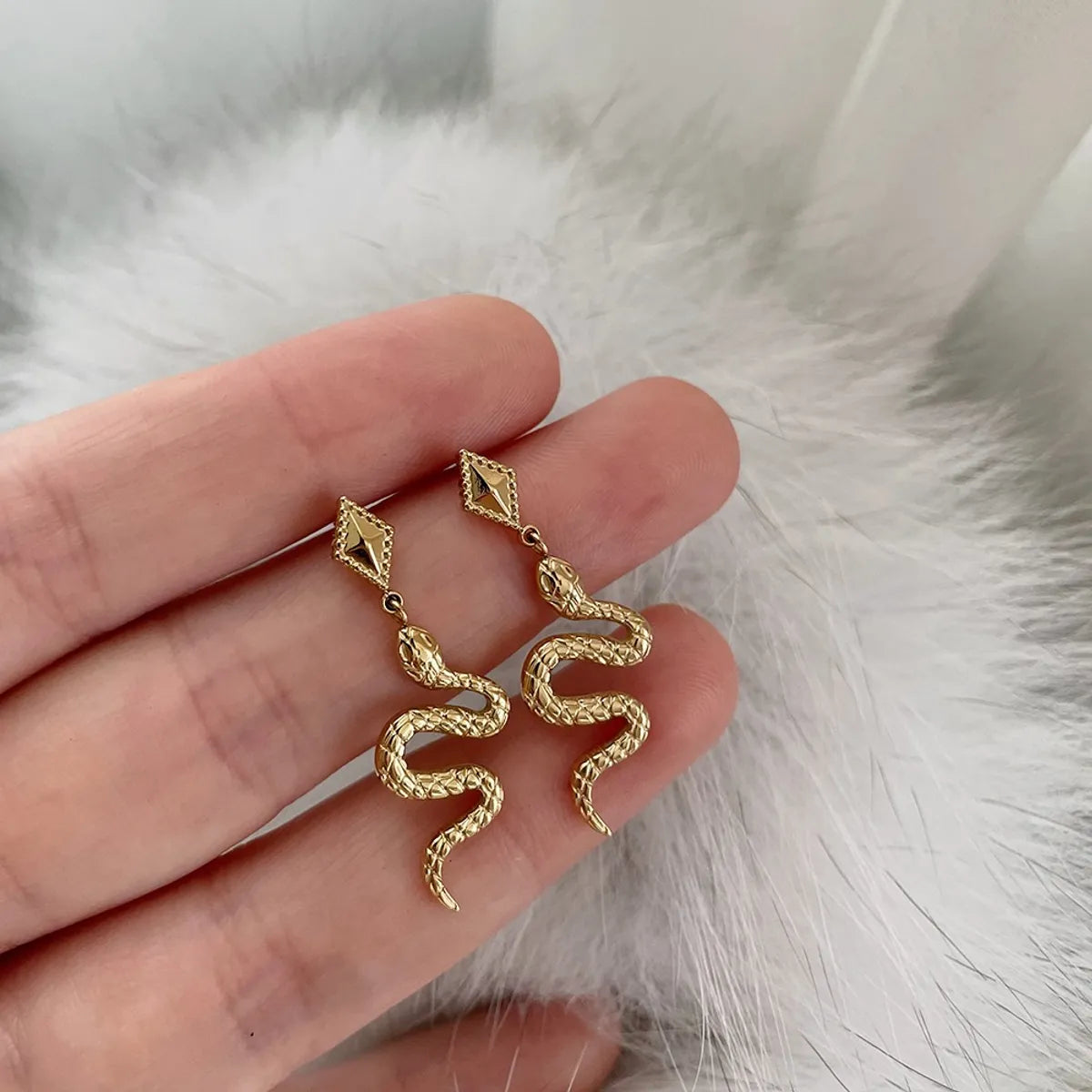 1 Pair IG Style Snake Stainless Steel Drop Earrings