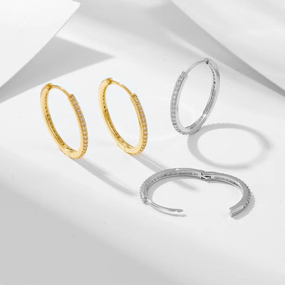 1 Pair Ig Style Solid Color Plating Inlay Sterling Silver Zircon 14k Gold Plated Rhodium Plated Hoop Earrings