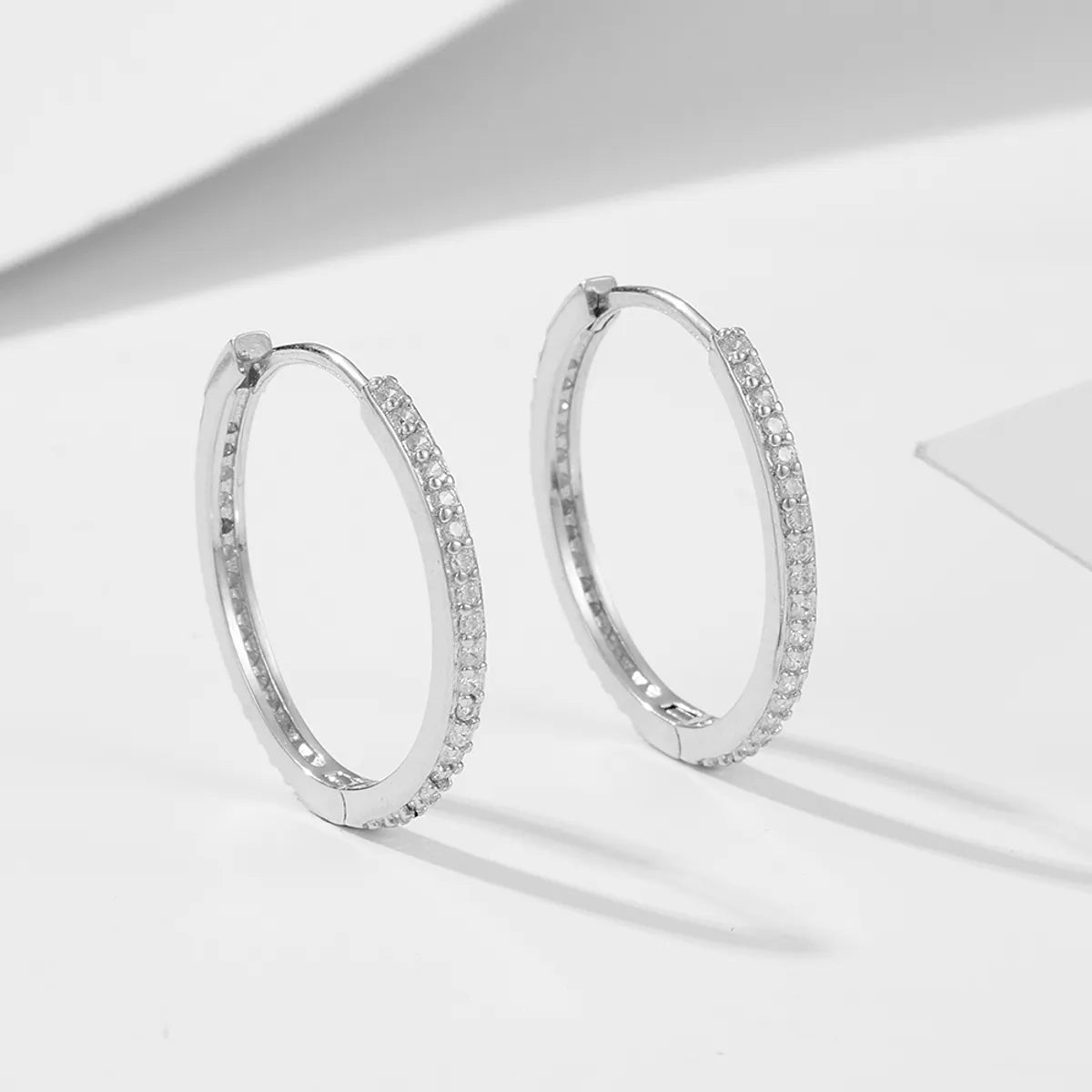 1 Pair Ig Style Solid Color Plating Inlay Sterling Silver Zircon 14k Gold Plated Rhodium Plated Hoop Earrings