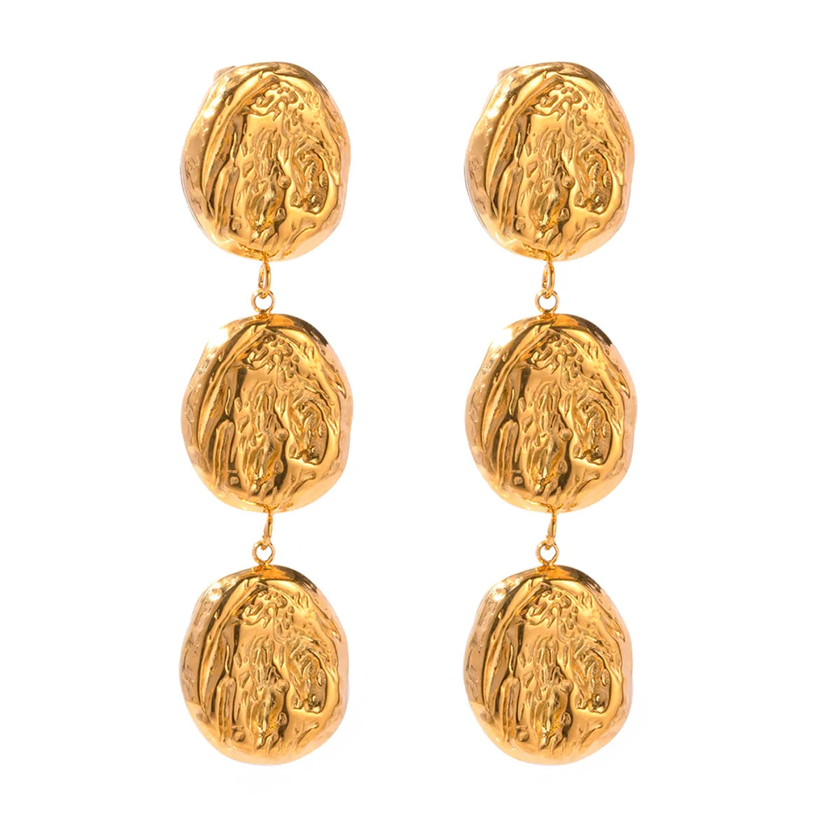 1 Pair Ig Style Solid Color Plating Pleated Stainless Steel 18k Gold Plated Drop Earrings