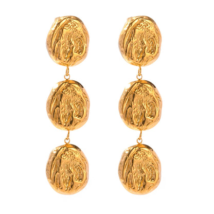 1 Pair Ig Style Solid Color Plating Pleated Stainless Steel 18k Gold Plated Drop Earrings