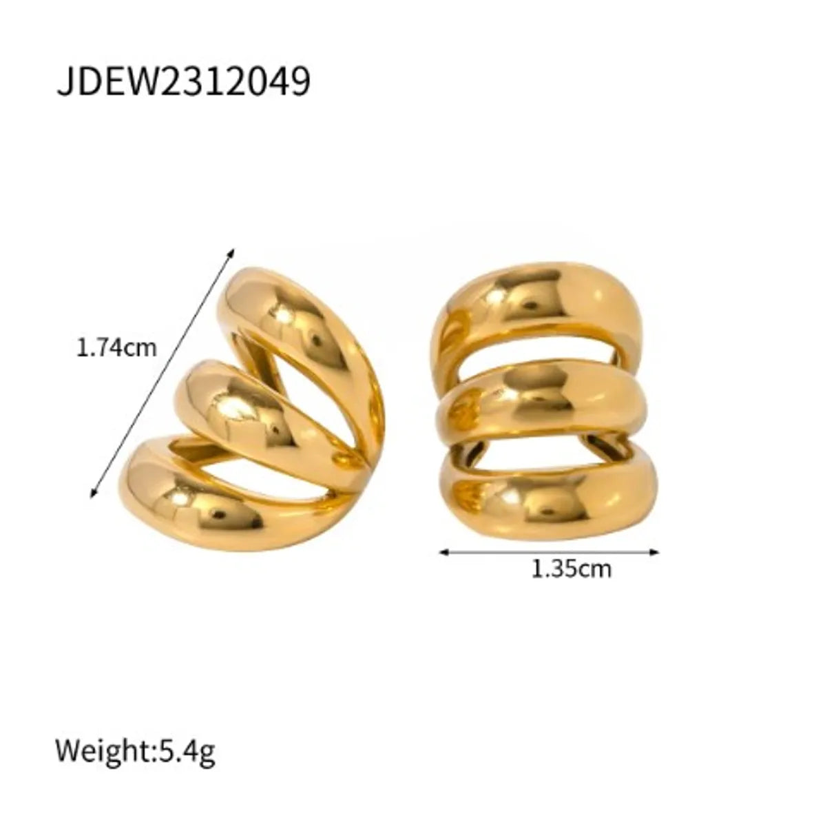 1 Pair IG Style Solid Color Stainless Steel 18K Gold Plated Ear Cuffs