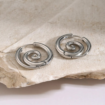 1 Pair IG Style Spiral Circle 304 Stainless Steel 18K Gold Plated Earrings