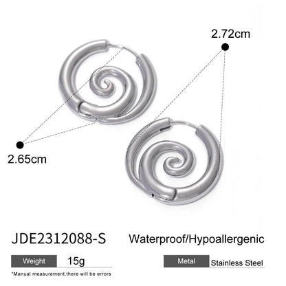 1 Pair IG Style Spiral Circle 304 Stainless Steel 18K Gold Plated Earrings