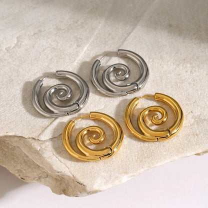 1 Pair IG Style Spiral Circle 304 Stainless Steel 18K Gold Plated Earrings