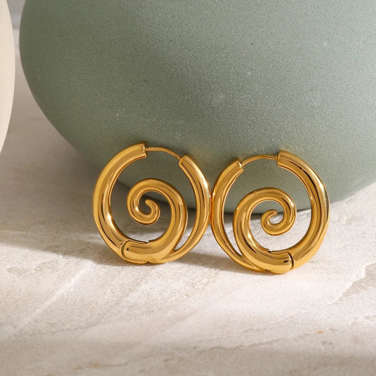 1 Pair IG Style Spiral Circle 304 Stainless Steel 18K Gold Plated Earrings