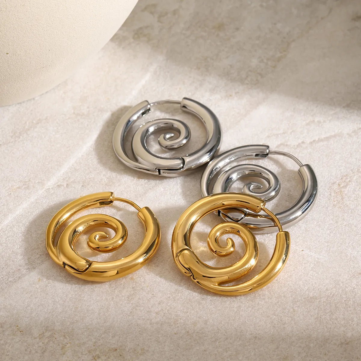 1 Pair IG Style Spiral Circle 304 Stainless Steel 18K Gold Plated Earrings