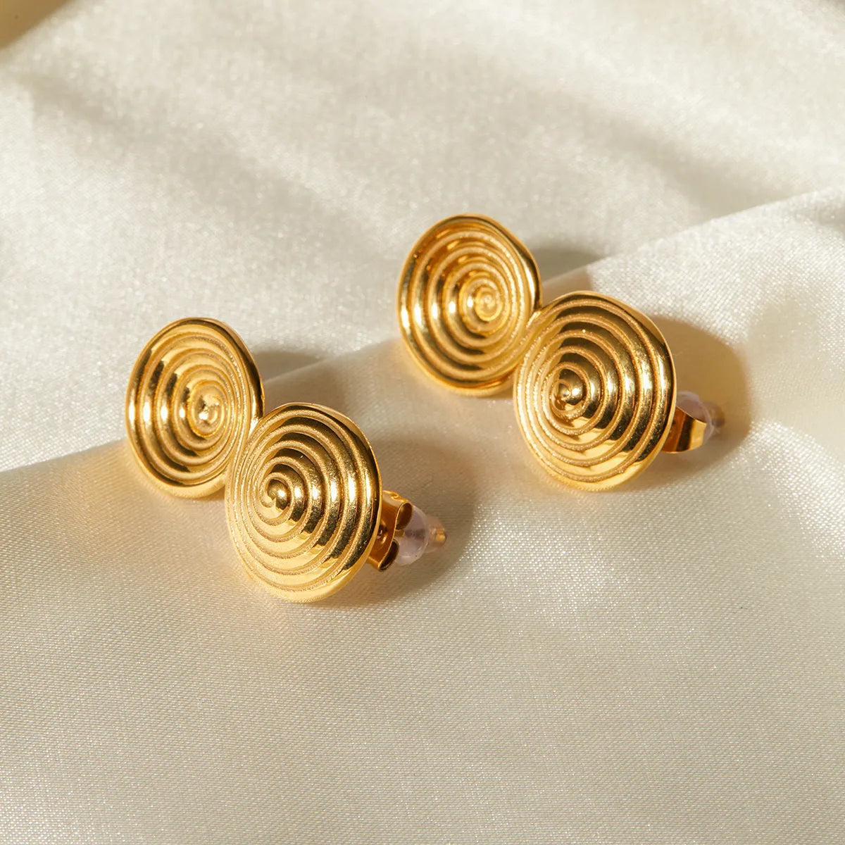 1 Pair IG Style Spiral Stripe Stainless Steel 18K Gold Plated Ear Studs