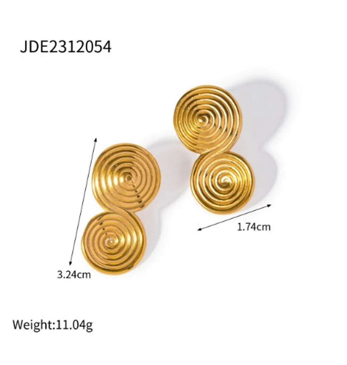 1 Pair IG Style Spiral Stripe Stainless Steel 18K Gold Plated Ear Studs