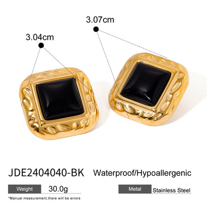 1 Pair IG Style Square Inlay 316 Stainless Steel  Agate 18K Gold Plated Ear Studs