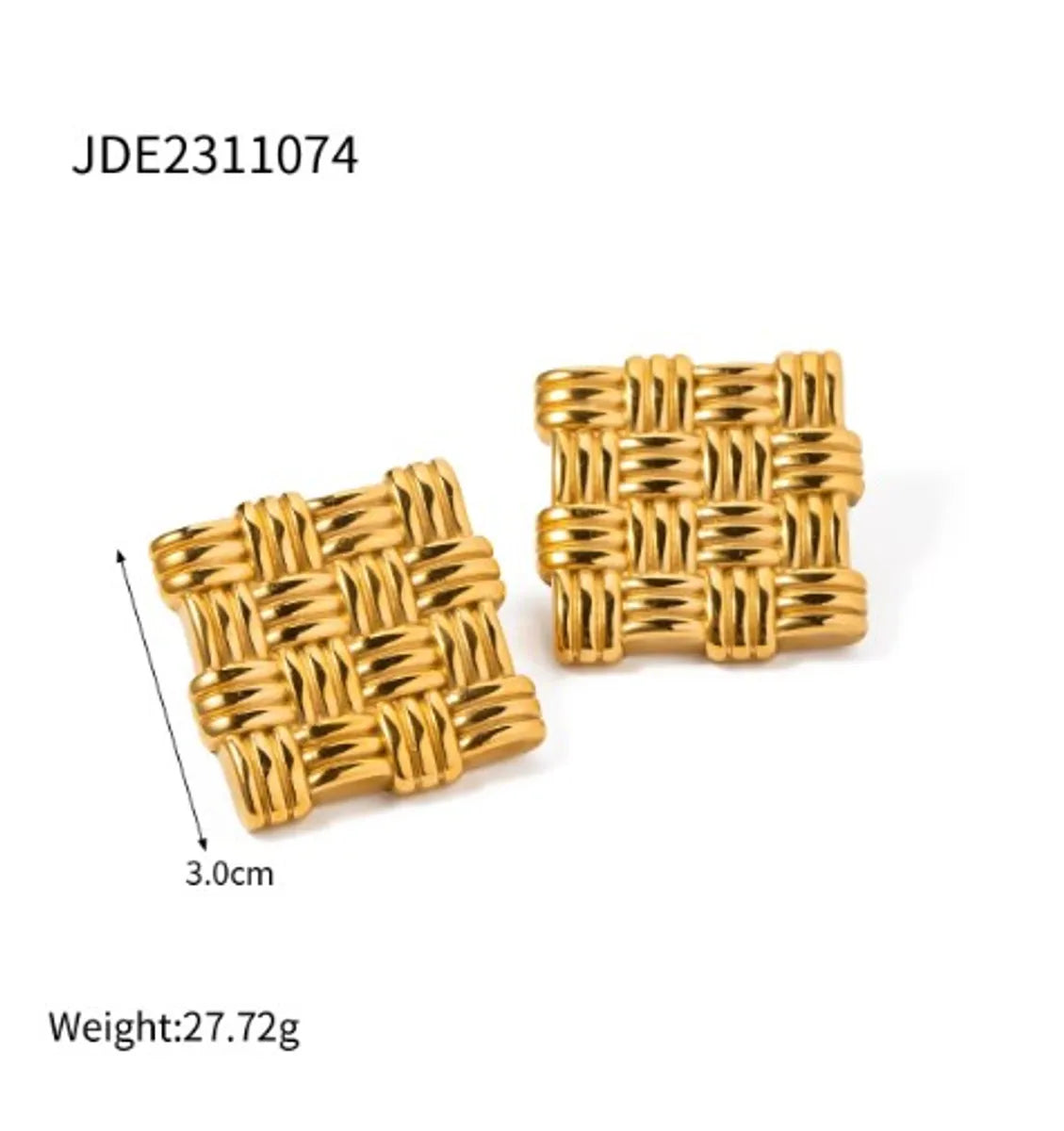 1 Pair IG Style Square Stainless Steel 18K Gold Plated Ear Studs