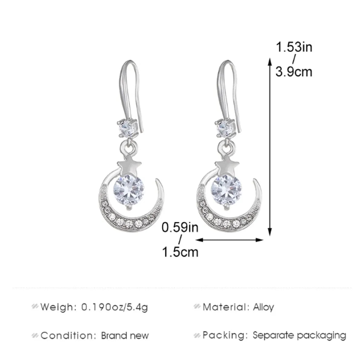 1 Pair IG Style Star Moon Alloy Ear Hook