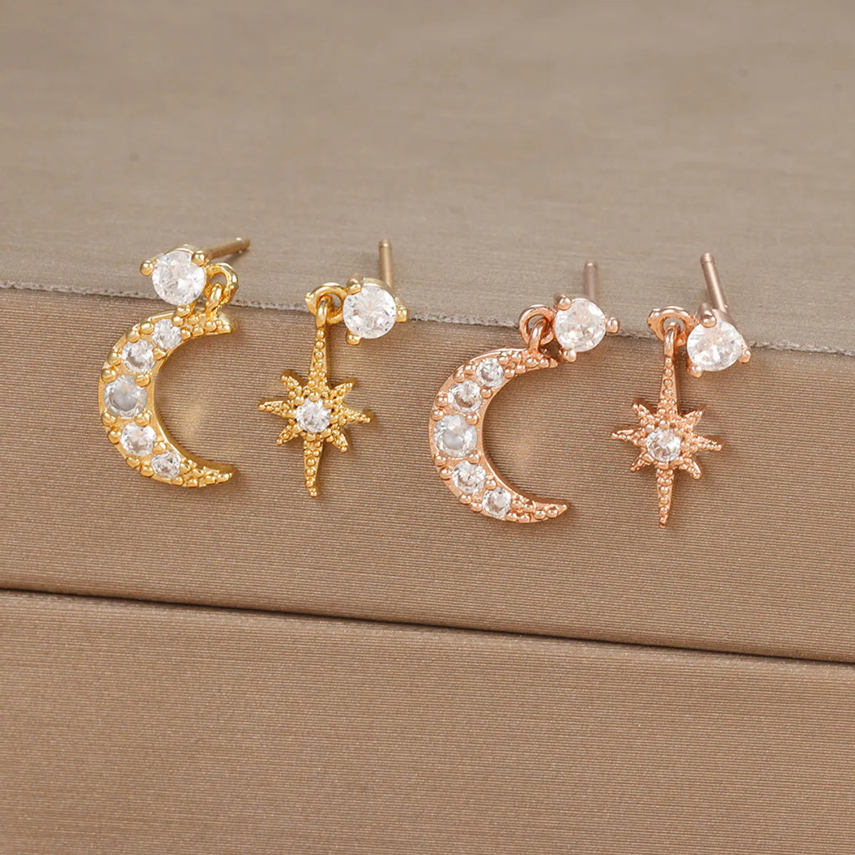 1 Pair Ig Style Star Moon Asymmetrical Plating Inlay Copper Zircon 18k Gold Plated Drop Earrings