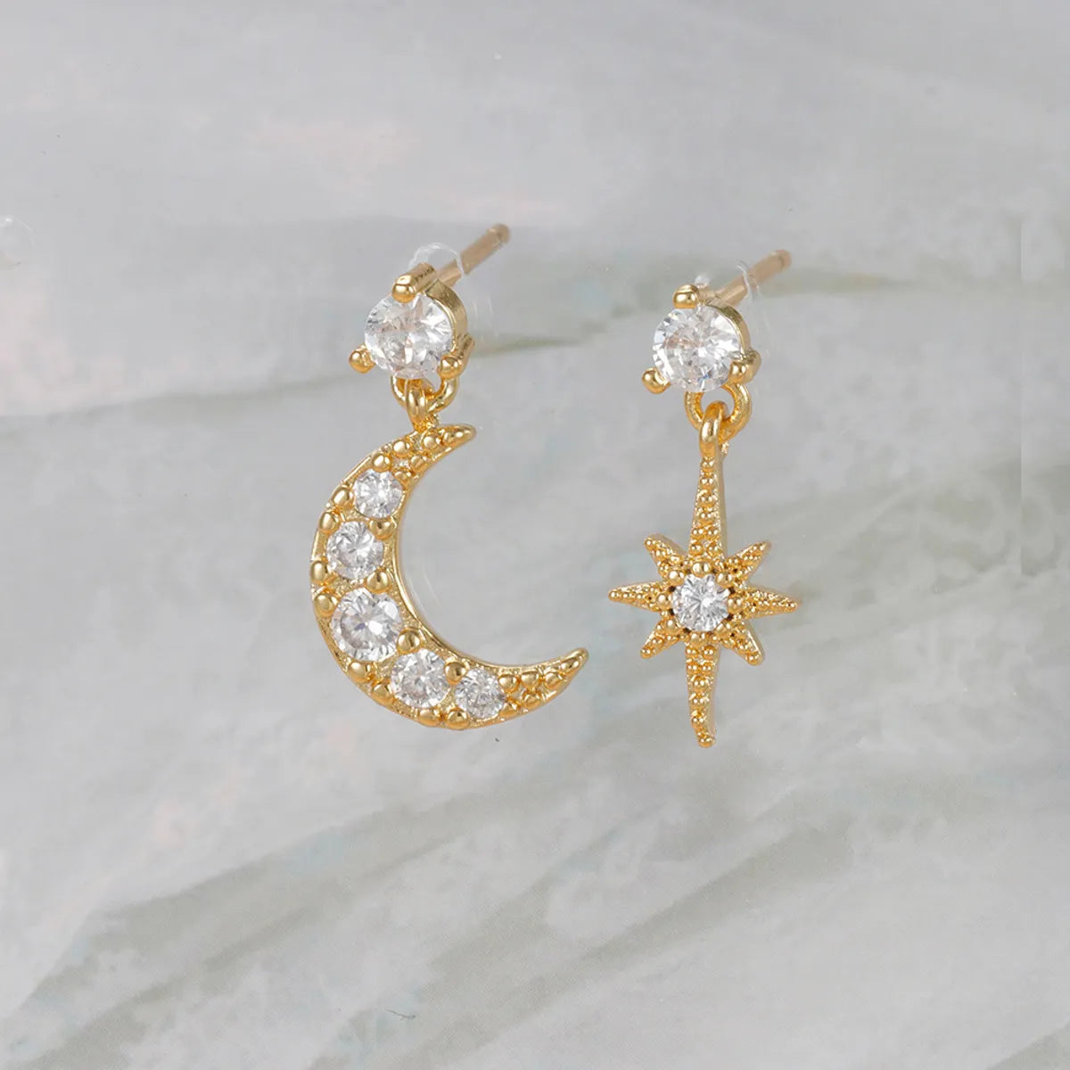 1 Pair Ig Style Star Moon Asymmetrical Plating Inlay Copper Zircon 18k Gold Plated Drop Earrings