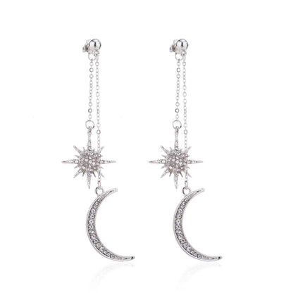 1 Pair Ig Style Star Moon Plating Chain Inlay Alloy Rhinestones Drop Earrings