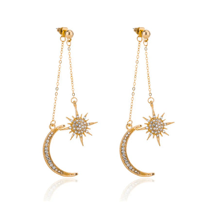 1 Pair Ig Style Star Moon Plating Chain Inlay Alloy Rhinestones Drop Earrings