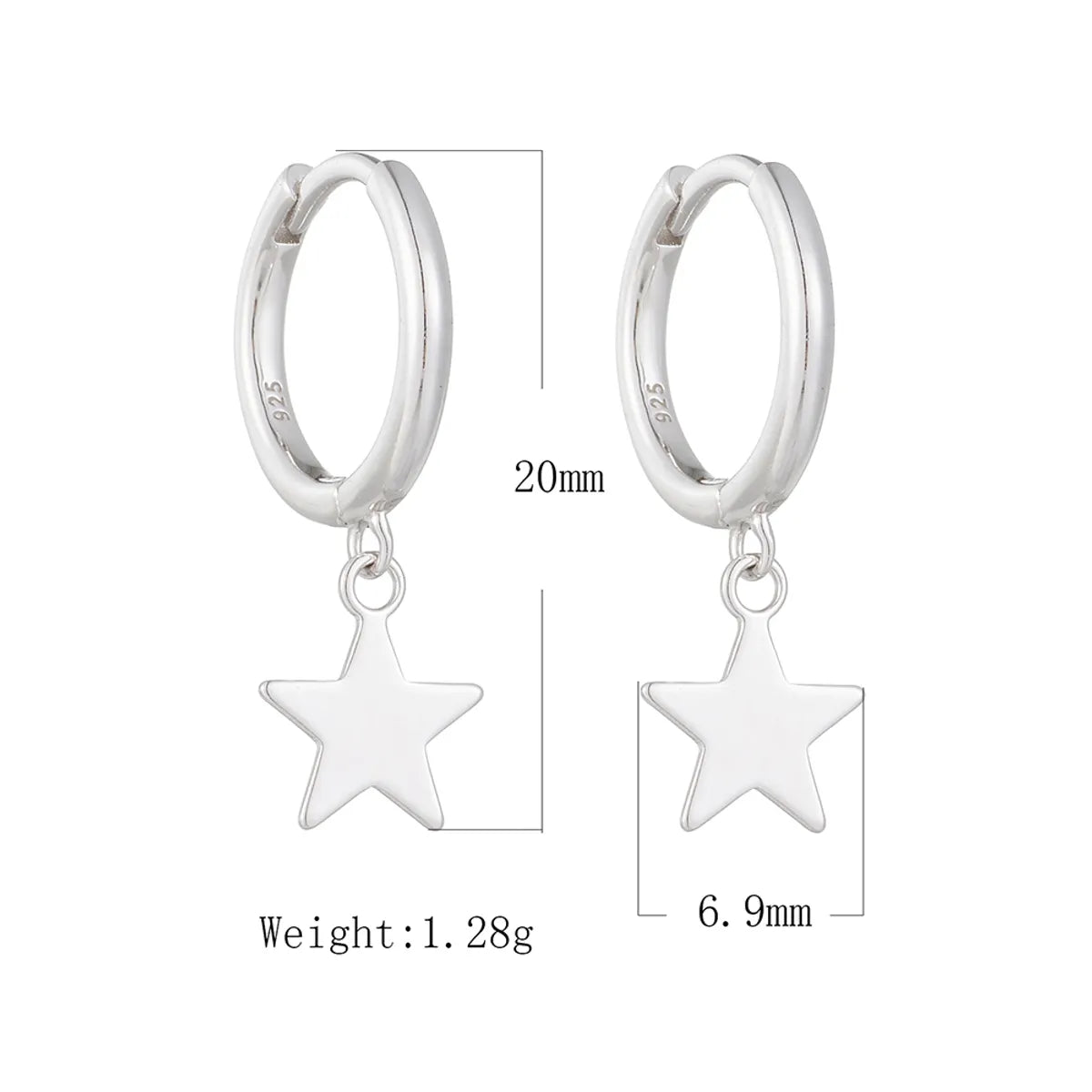 1 Pair Ig Style Star Plating Sterling Silver Rhodium Plated Earrings