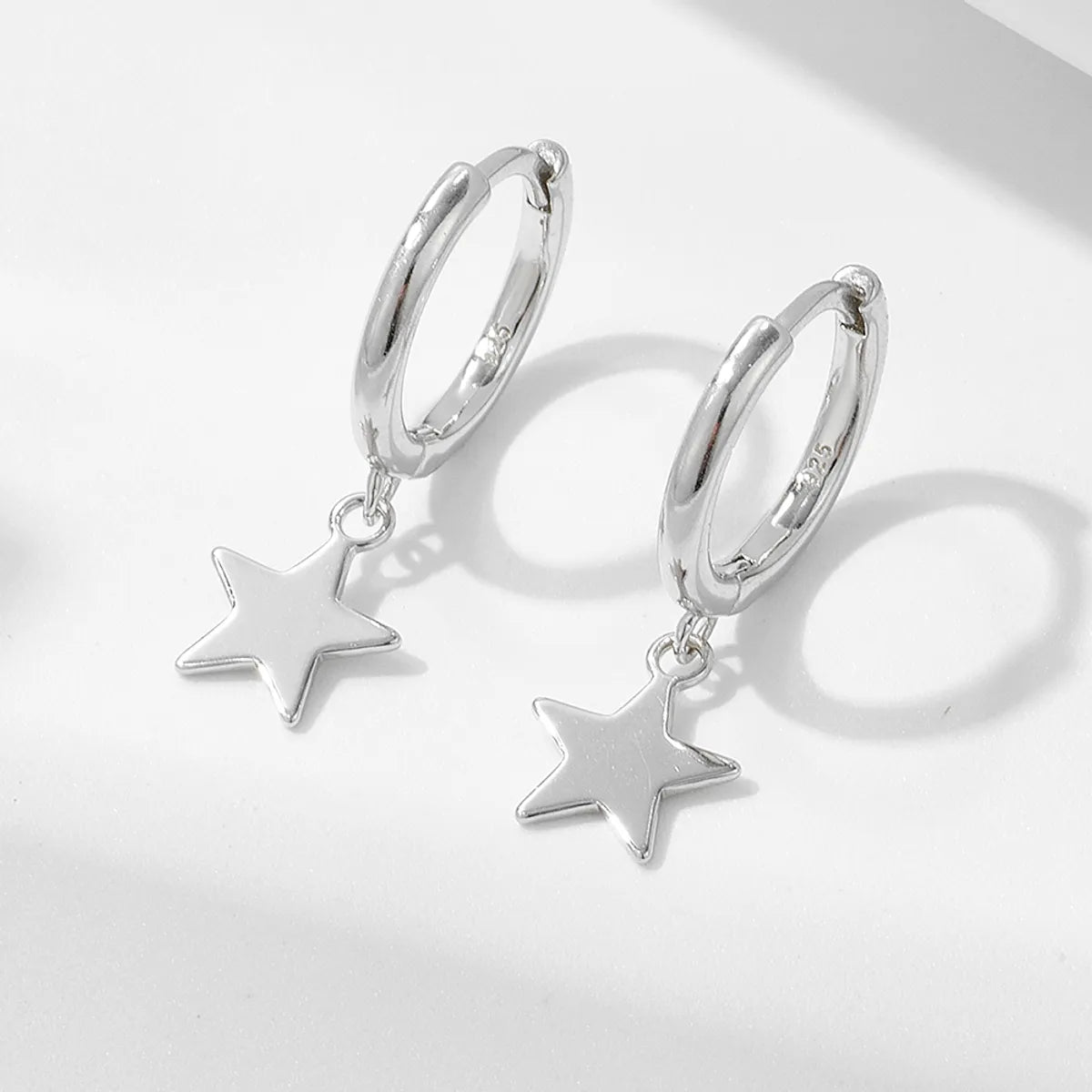 1 Pair Ig Style Star Plating Sterling Silver Rhodium Plated Earrings