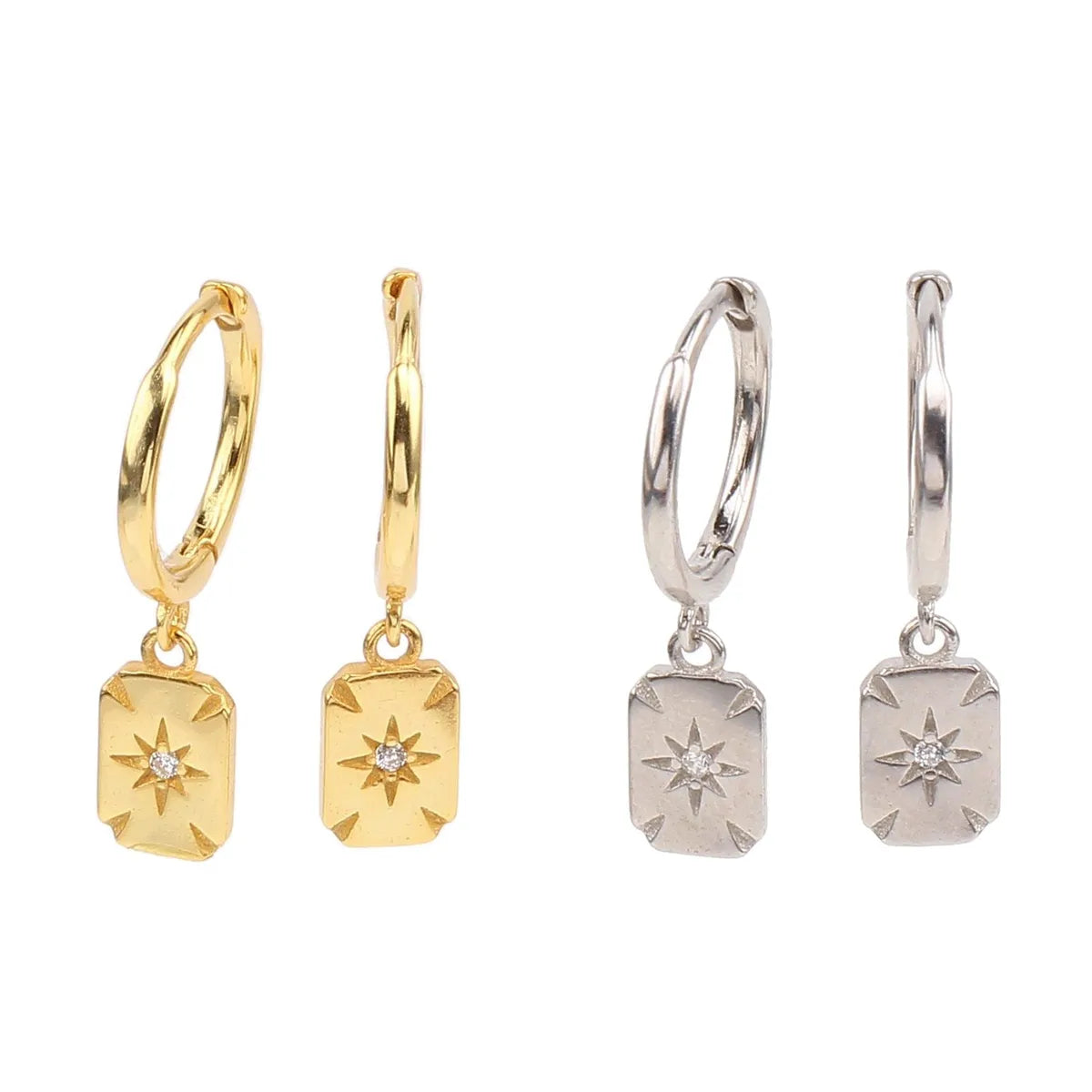 1 Pair Ig Style Star Rectangle Plating Inlay Sterling Silver Zircon White Gold Plated Gold Plated Drop Earrings