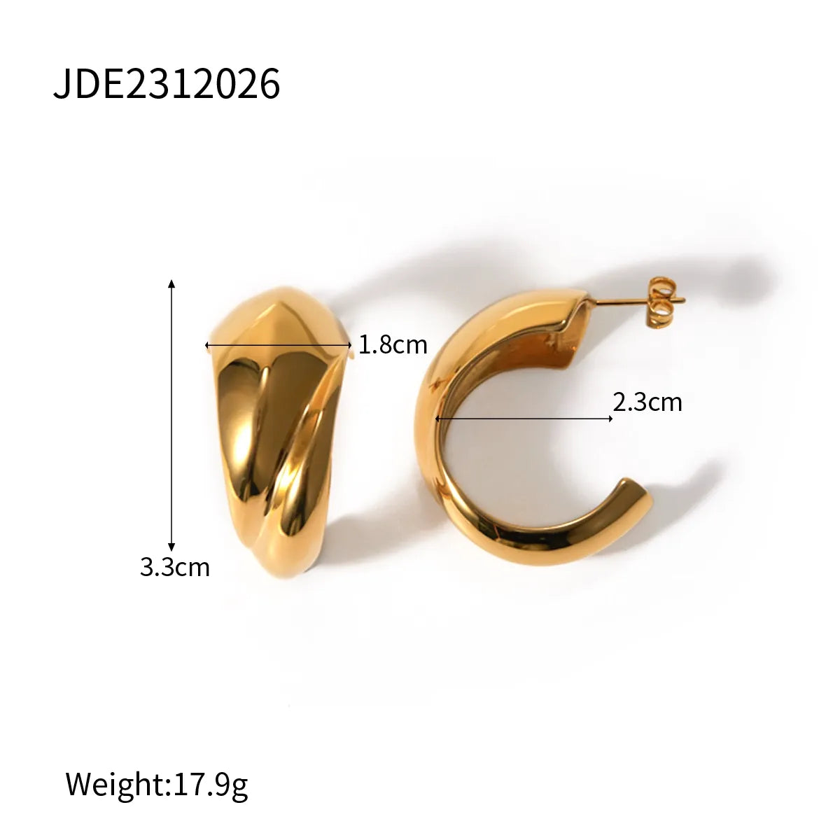 1 Pair IG Style Streetwear C Shape 304 Stainless Steel 18K Gold Plated Ear Studs