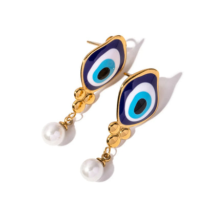 1 Pair Ig Style Streetwear Devil's Eye Enamel Plating Stainless Steel 18k Gold Plated Drop Earrings