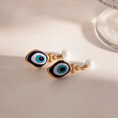 1 Pair Ig Style Streetwear Devil's Eye Enamel Plating Stainless Steel 18k Gold Plated Drop Earrings