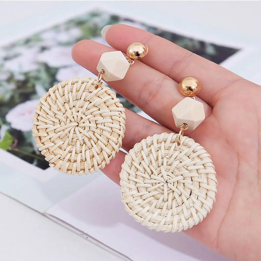 1 Pair Ig Style Streetwear Round Braid Wood 14k Gold Plated Drop Earrings